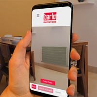 Barlo Radiators' heating app shown on a smartphone
